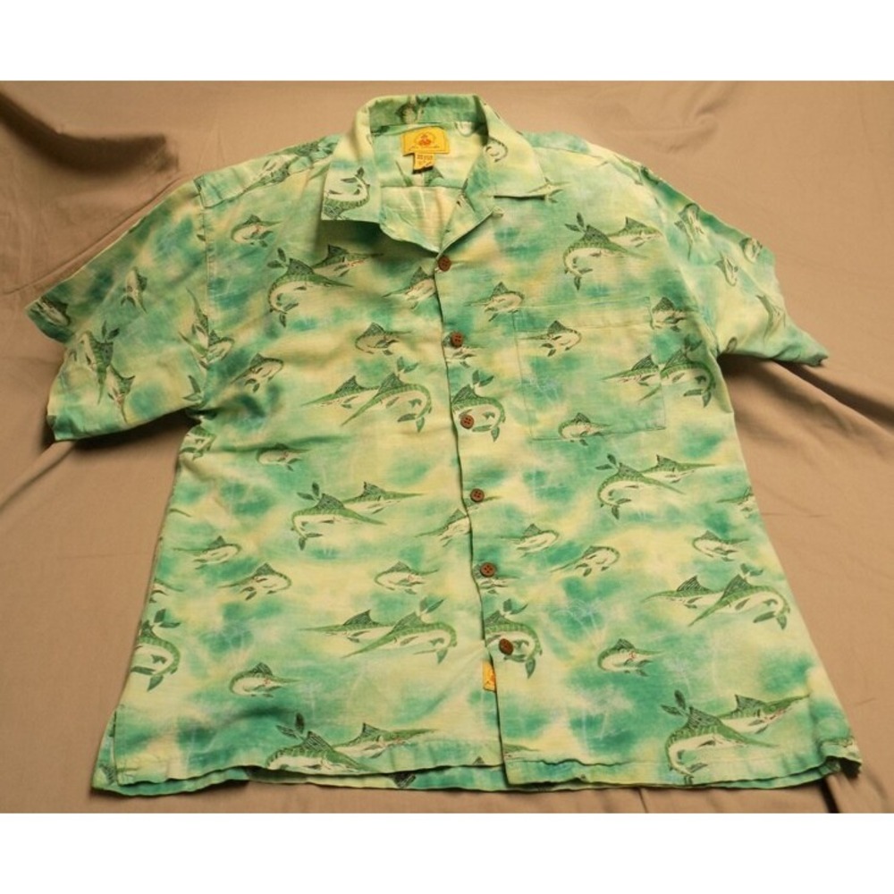 Joe Marlin Hawaiian Shirt Large Camp FL Marlins Fishing Button Down Florida SS